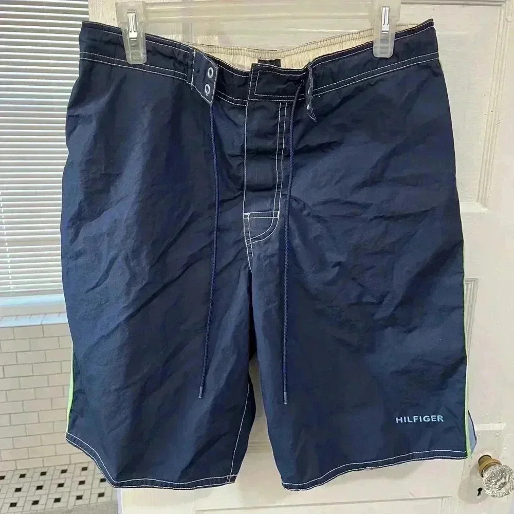 Tommy Hilfiger vintage navy blue long inseam board short swim trunks‎